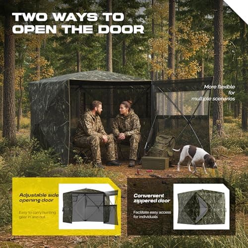 5-Sided Hunting Blind, 3-4 Person Pop Up Blinds 288 Degree See Through, Portable Durable Hunting Ground Blinds for Deer Hunting(Swing Door) - Thumbnail 3