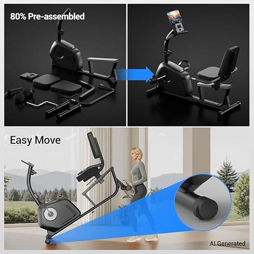 UMAY Exercise Bike, Recumbent Exercise Bike for Seniors, Magnetic Stationary Bikes for Home with 16-Level Resistance Adjustment, Adjustable Seat, Heart Rate Sensor & LCD Display, 350LBS Capacity Magnetic Recumbent Bike - Thumbnail 6