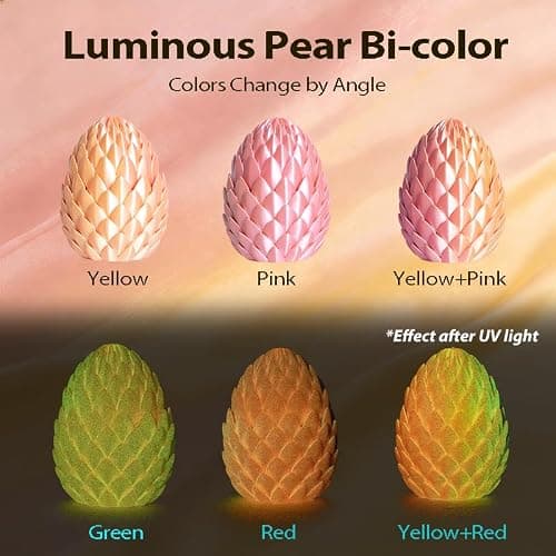 1.75mm PLA Filament Bi-Color Yellow Pink Glow in The Dark with Smooth Surface, Best with UV Lamps Luminous Dual Color 3D Printer Filament, 1kg (2.2lbs) Plastic Spool 3D Printing PLA Filament Rod - Thumbnail 2