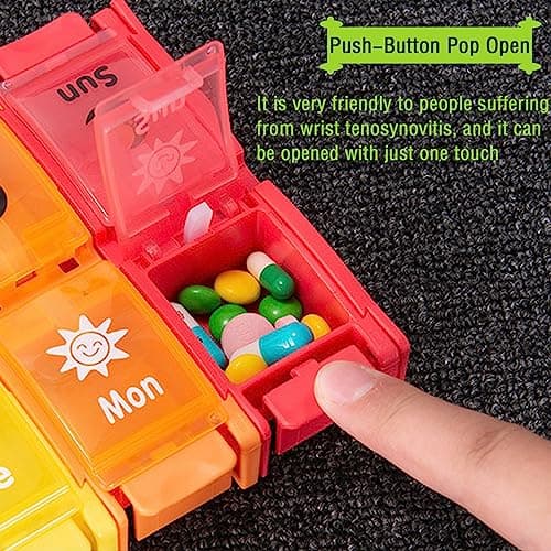 AM PM Pill Organizer 2 Times a Day, 7 Removable Daily Pill Cases with Color-Matched Lids & Base, Permanent Printed Day Labels, Large Capacity for Capsules, Fish Oil & Vitamins, BPA-Free - Thumbnail 5