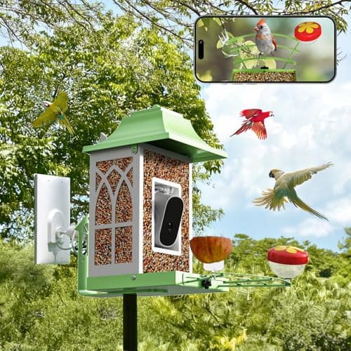 Smart Bird Feeder with Camera & Solar Panel，4.6LB Large Capacity Metal Smart Bird Feeders, Video Watching AI 1080P Wireless Camera with Auto Capture Videos & Motion Detection Camera Light Green - Thumbnail 2
