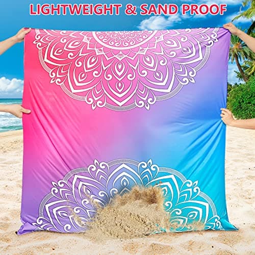HIHOHO Beach Blanket, Sandproof Beach Mat, Waterproof Quick Drying Lightweight Outdoor Aztec Picnic Mat 79" X 83"/120"x108" for 2-8 Adults for Travel, Camping, Hiking - Thumbnail 4