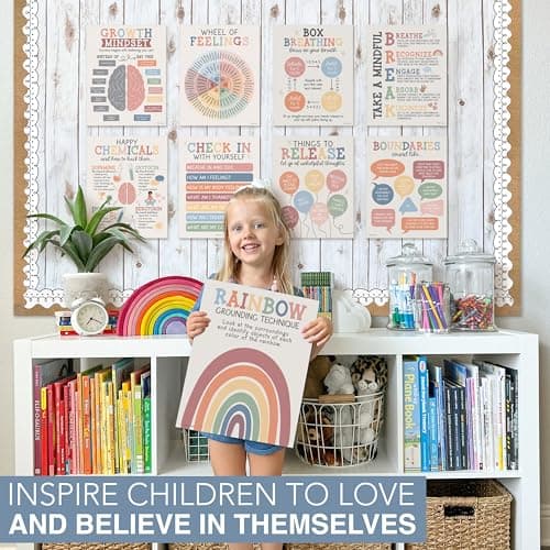 Hadley Designs 9 Mental Health Posters for Classroom - School Counselor Office Must Haves, Mental Health Therapy Office Decor, Growth Mindset Posters, Wheel of Feelings Chart, Boho Classroom Decor - Thumbnail 6