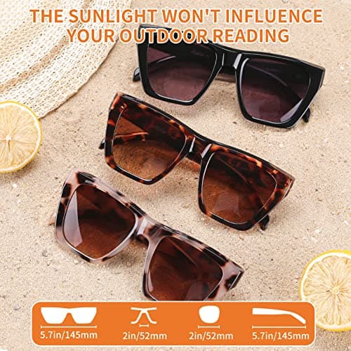 LADEESSE 3 Pack Bifocal Reader Sunglasses Women - Oversized Sun Reading Glasses Womens W/Cat Eye Vintage Outdoor Eyewear (Oversized/Black+tortois+tortois Grey, 1.25, x) - Thumbnail 5