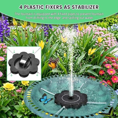 SZMP Solar Water Fountain with Flower Pattern No Battery,Faster Conversion Solar Bird Bath Fountains Glass Solar Panel,Solar Fountain for Bird Bath Garden Small Ponds Outdoor Décor - Thumbnail 3