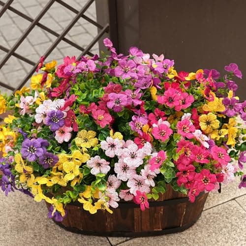 Vemander Artificial Flowers for Outdoor Fake Plants for Spring Decoration,Faux Eucalyptus Flowers for Planter UV Resistant Lifelike for Home Porch Garden (Yellow/Pink/Red/Light Purple) - Image 1