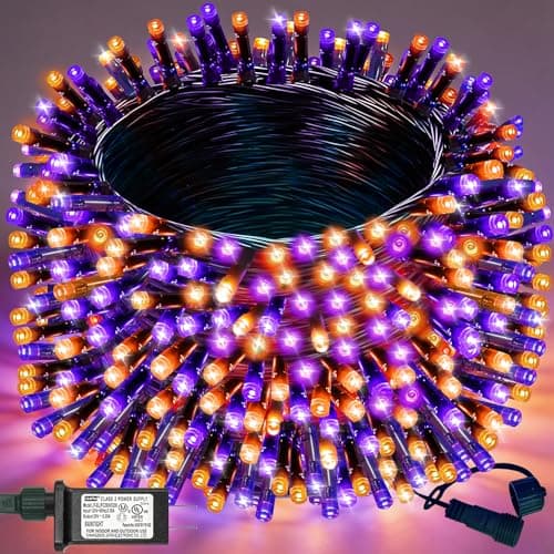 Decute Halloween String Lights Outdoor Indoor Waterproof 300LED 105FT UL Certified with End-to-End Plug 8 Modes, Decoration Lights for Christmas Tree Patio Garden Wedding Party Orange Purple