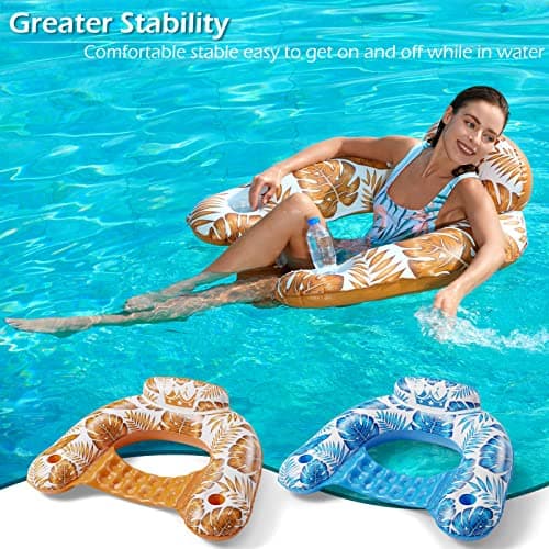 Jasonwell Inflatable Pool Float Chair - 2 Pack Pool Floaties Chair Floats Loungers for Swimming Pools Floating Lounger with Cup Holders Toy Party Floaties for Adults L - Thumbnail 4