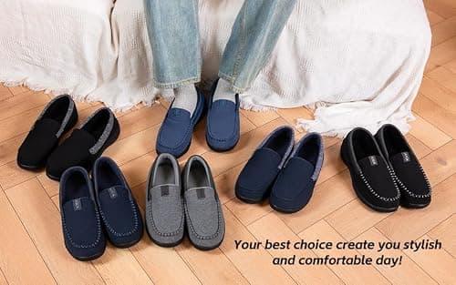 BOVTY Men's Moccasin House Slippers - Memory Foam Indoor Outdoor Shoes Breathable Slip-on Loafers - Thumbnail 6