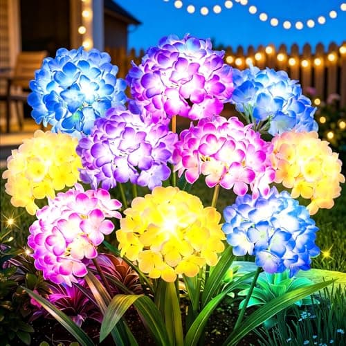 KOOPER Solar Flower Lights, 4 Pack 5-Head Hydrangea with 3X Larger LED Beads, Brighter & Fuller Glow, Solar Lights Outdoor Waterproof, Solar Garden Decor for Yard, Pathway, Patio, Gift for Mom - Image 1