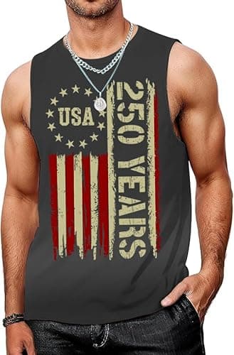 Tewmeu 250 Anniversary USA Mens Tank Tops Summer American Flag Shirts 4th of July Sleeveless Shirts 1776-2026 Chothes - Image 1