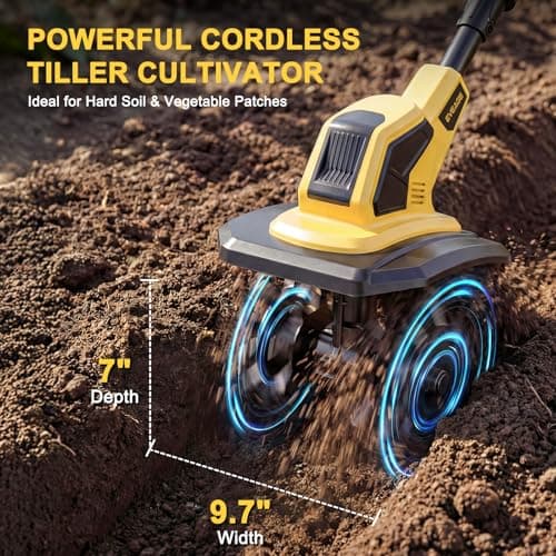 21V Cordless Tiller Cultivator, 2x4.0Ah Battery Powered Electric Garden Tiller, 360RPM Rototiller with 48 Steel Tines, 9.7" Width & 7" Depth, Lightweight Soil Tiller for Gardening - Thumbnail 2
