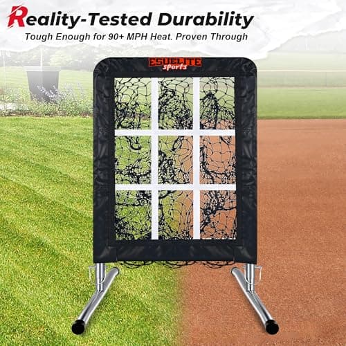 Heavy-Duty 9 Hole Baseball & Softball Pitching Net with Strike Zone Target - Adjustable Portable Design for Training, Includes 4 Stakes & 2 Sandbags（Black） - Thumbnail 5