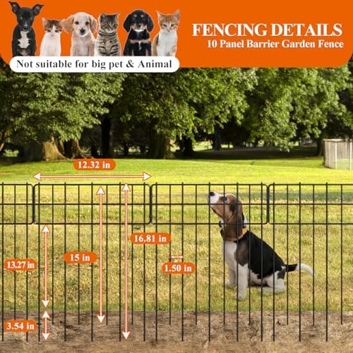Promitop Decorative Garden Fence 10 Panels, 10.3 ft L x 16.81 in H No Dig Metal Border Fence for Flower Bed, Yard and Patio - Thumbnail 3