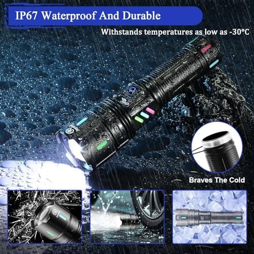 Jayxinli Rechargeable Flashlights High Lumens, High Powered 20000 Lumen Flashlight with 5000mAh Battery, LCD Display, 5 Modes, Zoomable, IP67 Waterproof, LED Flash Light for Camping, Dog Walking - Thumbnail 5