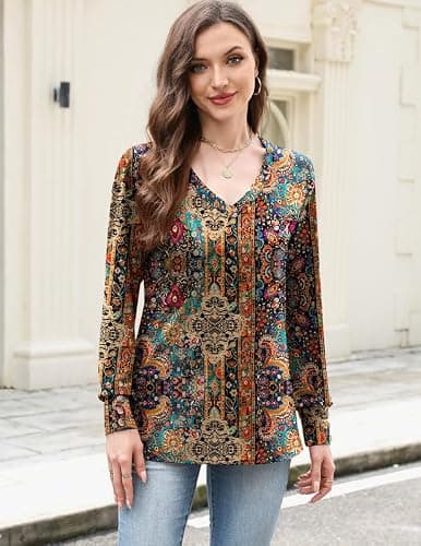 Misakia Womens Tops Dressy Casual 2025 Trendy V Neck Long Sleeve Shirts Flowy Tunic Top Soft Blouses Business Casual Fall Winter Outfits for Women Clothes Ladies Tops - Thumbnail 2