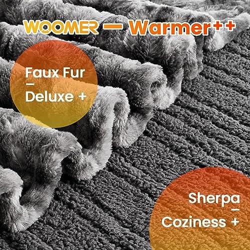 WOOMER Heated Blanket King Size, Dual Control, Electric Blanket 90"x 100", Double-Sided Faux Fur&Sherpa, Overheat Protection, 10 Heating Levels & 12H Auto Off, CPF, Home Office - Thumbnail 2
