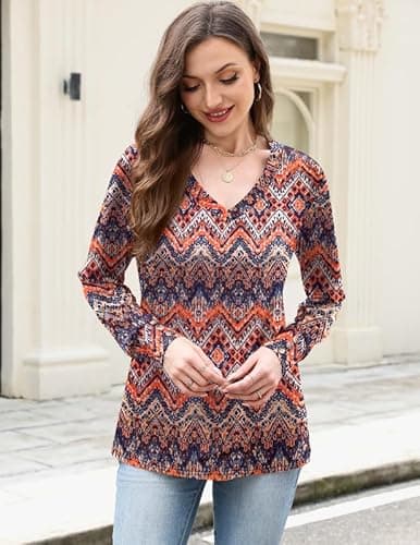 Misakia Going Out Tops for Women Trendy 2025 Dressy Casual V Neck Loose Fit Long Sleeve Buttons Flowy Soft Tunic Tops Shirts Fall Winter Outfits for Women 2025 Ladies Tops - Thumbnail 3
