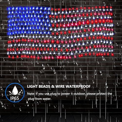 Decute American LED Flag Net Lights - 420 LED 4th of July Decorations Outdoor Lighted Flag String Lights of The United States for Memorial Day Yard Garden Festival Holiday Party - Thumbnail 5