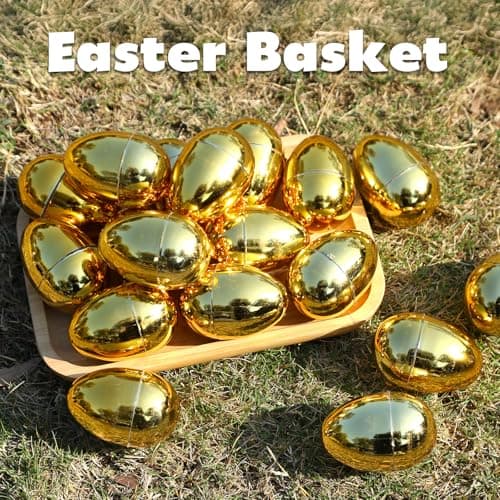 Skirfy Fillable Easter Eggs 3.15" Inch (12 Pack) with Hinge Bulk Golden Bright Plastic Easter Eggs, Perfect for Easter Egg Hunt,Birthday Party Favor - Thumbnail 2