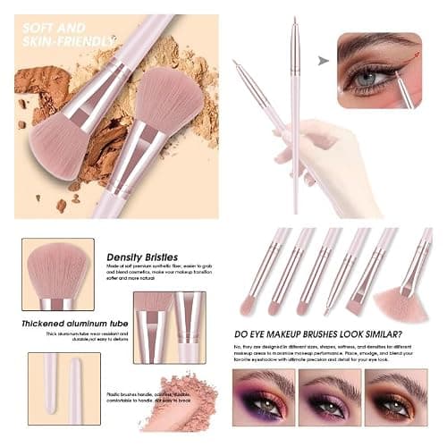 HGHDBT 72Pcs Pink Makeup Brushes Set Professional with Case Premium Synthetic for Foundation Concealer Blush Eyeshadow Powder Contour Makeup Brush Kit Face Eye Make up Brushes & Tools - Thumbnail 2