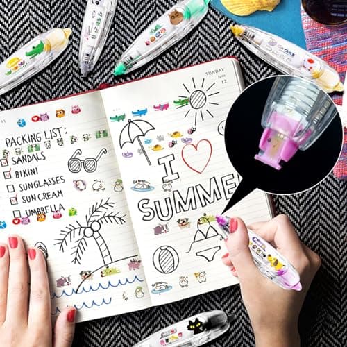 6Pcs Correction Pen, Cute Stationary, Tape Pen, Cute Animals Press Type Decorative Pen, DIY Cartoon Correction Tape for Gift, Stocking Stuffers, Christmas, Classroom Must Haves, School Supplies - Thumbnail 6
