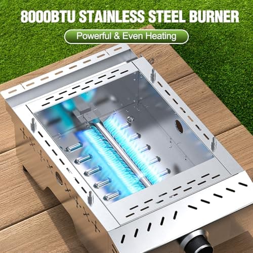 Cowsar Premium Dual-Burner Tabletop Gas Grill | 16,000 BTU Portable Propane Grill with 304 Stainless Steel & Dual Side Shelves – Compact Outdoor BBQ for Patio, Camping, and Backyard Grilling - Thumbnail 4