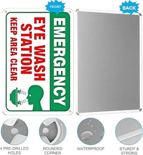 Carastora Eye Wash Station Metal Sign – 12×8 Inch Rust-Free, Weatherproof, Scratch-Resistant & Fade-Resistant – Pre-Drilled Holes for Easy Mounting in Laboratories, Factories, or Warehouses - Thumbnail 5