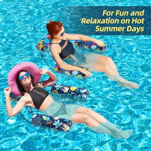 Sunikko X Pool Floats Adult 2 Packs Fabric Heavy Duty Inflatable Pool Chair Hammock, Blow Up Floaties for Adults, Hawaii Flower Floats for Pool Floating, Party Summer Toys Water Beach Lake Fun - Thumbnail 5
