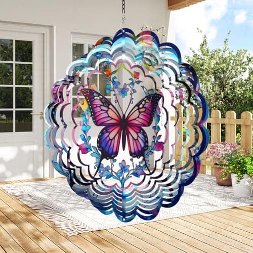 Butterfly Wind Spinner Outdoor - Birthday Gifts for Women, Men, Mom, Father, Garden Decor Gifts, Hanging Wind Sculptures 12 inch 3D Wind Spinners for Outdoor Decor for Outside, Yard, Patio Deals - Thumbnail 2