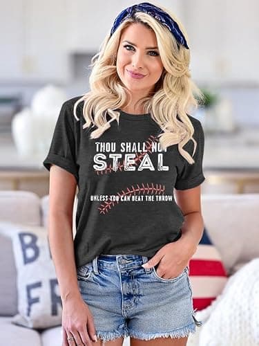 Baseball Shirts Women Softball Game Day T-Shirt Baseball Graphic Tee Tops Casual Short Sleeve T-Shirt - Thumbnail 4