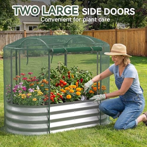 Lineware Raised Garden Bed with Sprinkler Timer and Self-Watering System, 4x2x1 ft Elevated Planter Boxes Outdoor with Mesh Cover, Galvanized Raised Beds for,Vegetables,Flowers, Backyard, Patio - Thumbnail 5