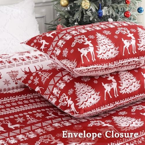 STARBEDIA Christmas Duvet Cover Queen, Soft Brushed Microfiber Comforter Cover Sets, Reindeer Printed Holiday Theme Bedroom Decorative Bedding (Queen Size, Christmas Reindeer) - Thumbnail 4