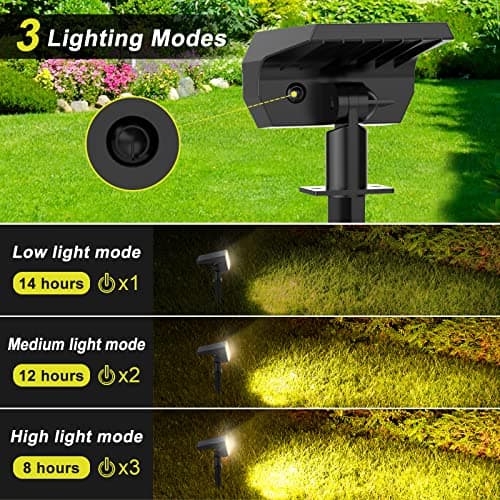 Fratink Solar Spot Lights Outdoor 8 Pack, IP65 Waterproof Solar Landscape Spotlights with 65 LEDs, 3 Lighting Modes Solar Garden Lights for Yard Pathway House Driveway (Warm White) - Thumbnail 3