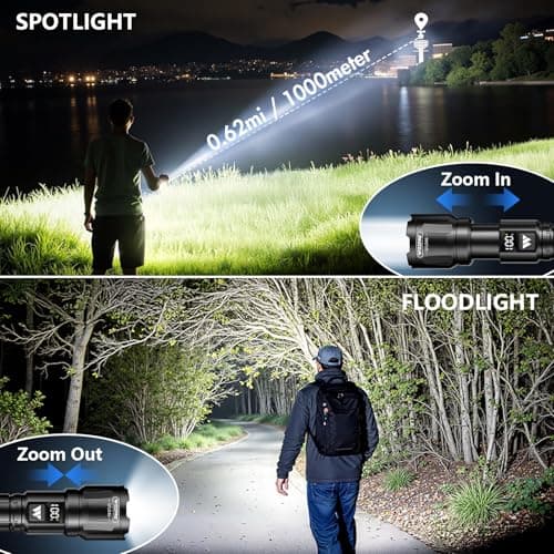 WdtPro Rechargeable Flashlights High Lumens 2Pack, Super Bright Flashlight Powerful, 3Mode Zoomable Tactical Flash Light with LCD Digital Display, Handheld LED Flashlights for Home Emergencies Camping - Thumbnail 2