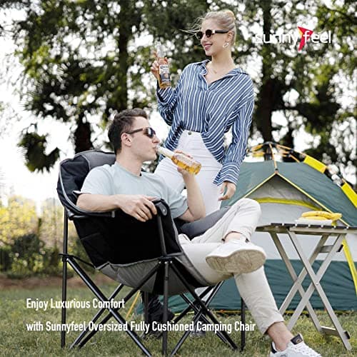 SUNNYFEEL Oversized Camping Chair Heavy Duty Folding Moon Chair Large Sofa Chair for Adults 500 LBS Portable Camp Lawn Chair with Storage Bag for Beach, Trip, Lawn, Outdoor Camp for Adults & Carry Bag - Thumbnail 6