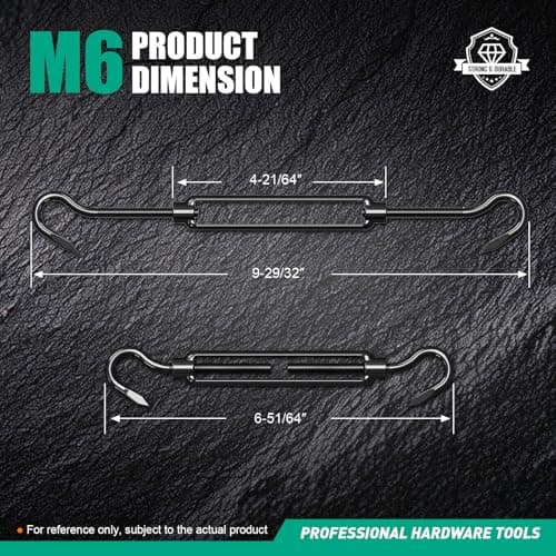 PROWIN 4PCS M6 Premium Stainless Steel Hook & Hook Turnbuckle, Black Turnbuckle for Wire Rope Tension, Shade Sail Hardware, Sun Shade Tent Installation - Thumbnail 3