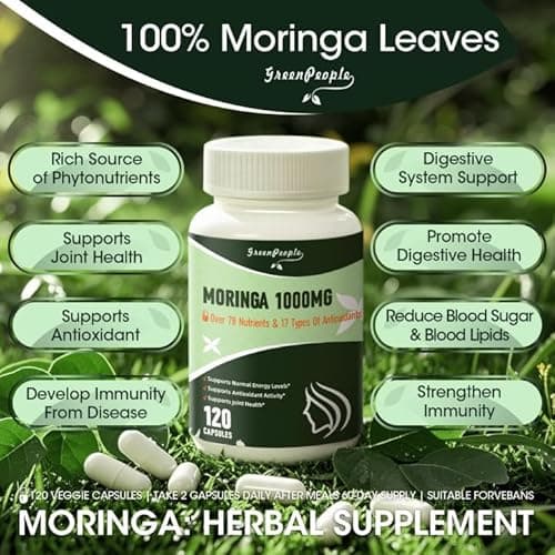 Moringa Capsules 1000mg with Turmeric, Green Tea & Ginger Extract - 7-in-1 Superfood Supplement for Energy, Immune Support & Joint Comfort - Vegan, Non-GMO Antioxidant Blend for Men & Women, 120 Ct - Thumbnail 3