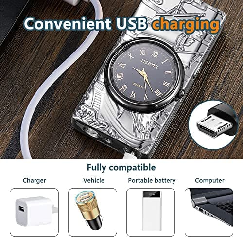 GADATOP Sail Lighter - Multifunctional Electric Arc Lighter, Windproof, Fashion Metal Luminous Watch Dial LED Lighting (Silver Sail) - Thumbnail 5