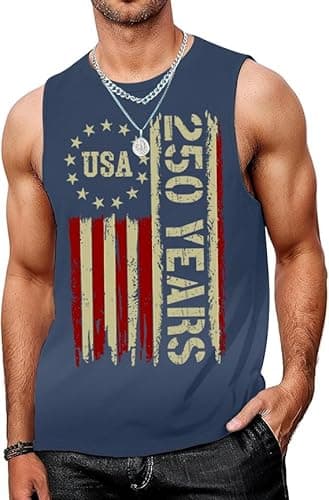 Tewmeu 250 Anniversary USA Mens Tank Tops Summer American Flag Shirts 4th of July Sleeveless Shirts 1776-2026 Chothes - Image 1