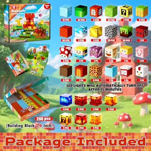 Goody King 200pcs Magnetic Blocks with Light Blocks | Educational Sensory Toy Gift | STEM Montessori Light up Magnetic Blocks for Kids Ages 3+ | Creative Magnetic Cubes Construction Playset - Thumbnail 2