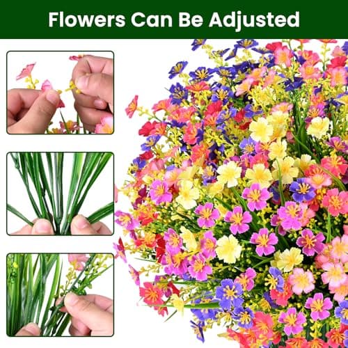 trytuny 10 PCS Artificial Plants Outdoor,Artificial Flowers UV Resistant Fake Flowers,Fake Plastic Faux Flowers for Porch Window Box Home Garden Decor - Thumbnail 3