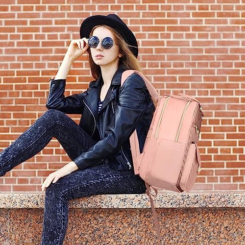 RJEU School Backpack for Teen Girls,Women Bookbag Cute Aesthetic with Laptop Compartment for College Student Travel,Mochila Escolar para Niñas,Pink - Thumbnail 6