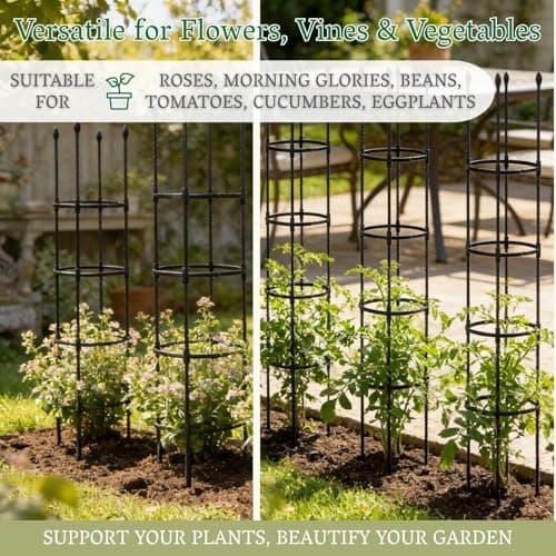 2 Pack Tomato Cages for Garden | Heavy Duty Rustproof Round Tomato Cage | 63 Inch Steel Core Plastic Coated Garden Trellis Plant Support for Tomato, Cucumber, Beans, Flower, Vegetable Indoor Outdoor - Thumbnail 6