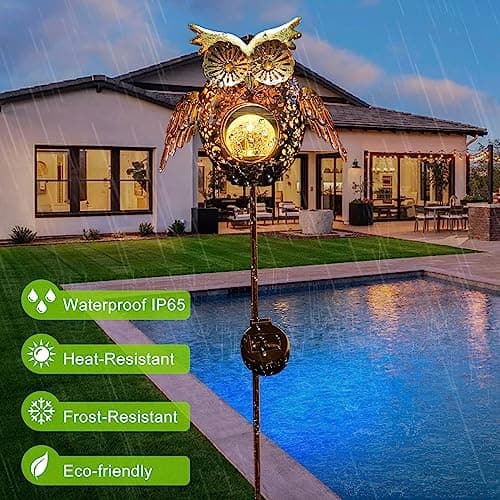 Go2garden Solar Lights Outdoor Owl Garden Gifts Mom Metal Stakes Lights for Lawn Ornaments, Yard Art, Pathway Decorations,Birthday Mothers' Day Gift for Grandma Wife (Bronze) - Thumbnail 4
