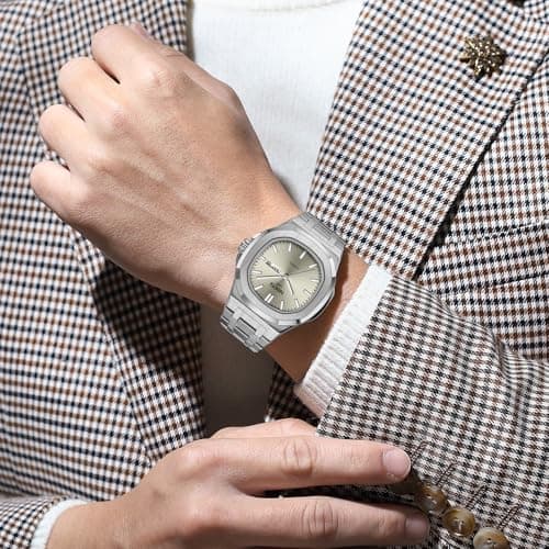 NIBOSI Watches for Men Analog Quartz Stainless Steel Silver Watches for Men Waterproof Business Classic Desiger Wrist Watch with Day Date Elegant Gift for Men - Thumbnail 5