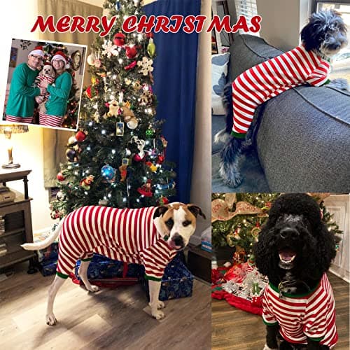 Sychien Dog Christmas Pajamas Extra Large,Red and White Striped Pjs for Boy Girl Dogs,Thermal Warm Cotton Christmas Holiday Jumpsuit for Big Dog,3XL - Thumbnail 5