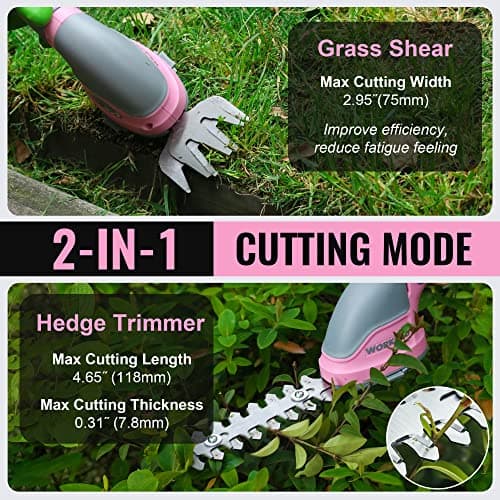 WORKPRO Cordless Grass Shear & Shrubbery Trimmer - 2 in 1 Handheld Hedge Trimmer Electric Grass Trimmer Hedge Shears/Grass Cutter Rechargeable Lithium-Ion Battery and Type-C Cable Included Pink Ribbon - Thumbnail 3