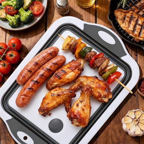 QiMH Collapsible BBQ Prep Tub, Picnic Basket with Lid Foldable Dish Basin, Washing and Draining Veggies Fruits, Food Grade Portable Cutting Board for Camping, Traveling, and Kitchen - Thumbnail 2