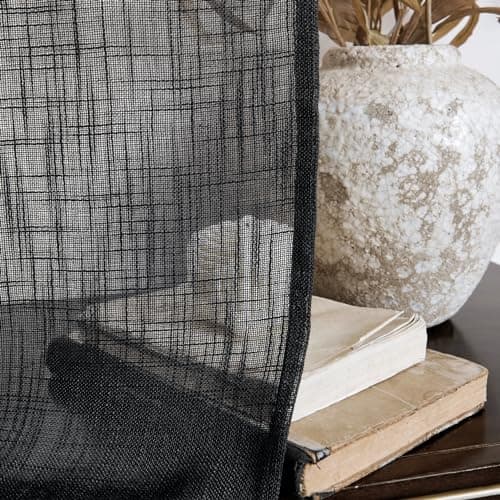 Home Queen Adjustable Burlap Tie Up Valances, Semi Sheer Faux Linen Balloon Valences for Office and Living Room, Set of 2, W 54" X L 20", Black - Thumbnail 4